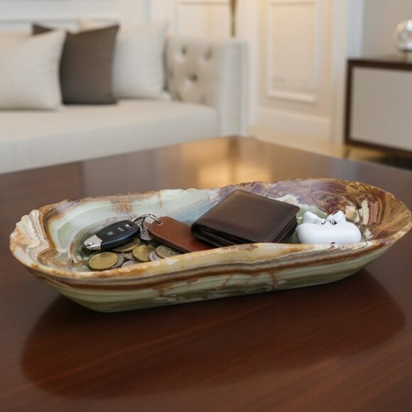 Green Onyx decorative tray, catchall dish, entry way stone bowl, holiday gift - Picture 3 of 11